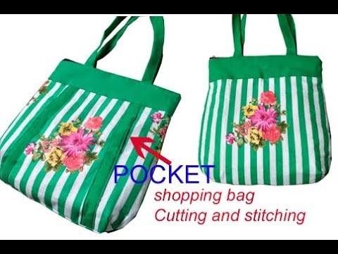 DIY cutting stitching of handmade handbag with zipper in hindi.shopping bag .travel bag