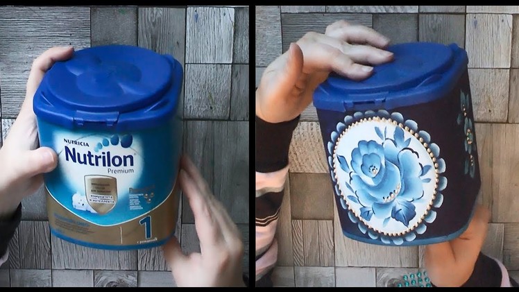 DIY, Decoration idea, Make a box from the can of baby food, Gzhel painting