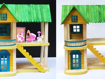 DIY Dollhouse out of ice cream sticks || Miniature barbie house