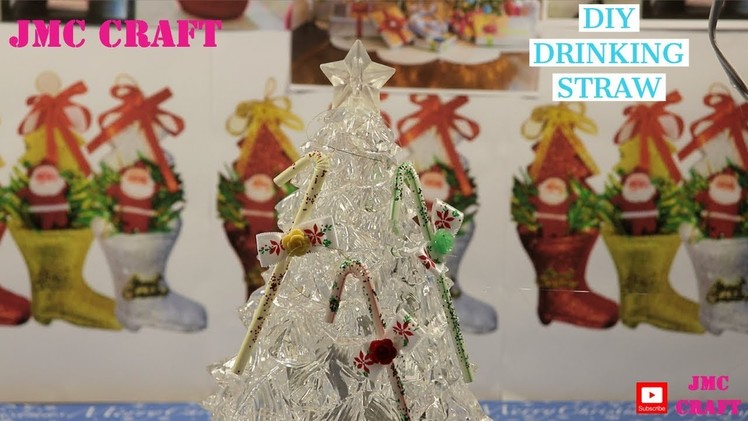 DIY- DRINKING STRAW CHRISTMAS TREE CANDY CANE DECORS