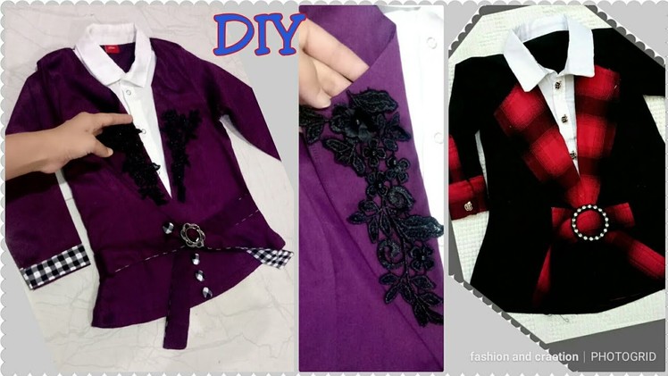 DIY-Easy coat with shirt for girls.beautiful ladies coat.shirt design cutting stitching  kids girls