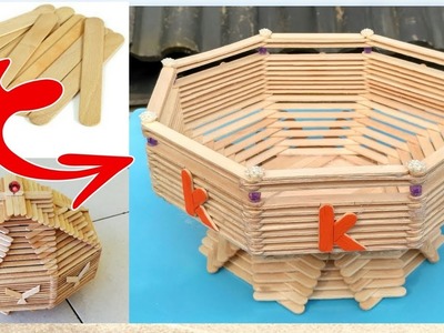 DIY, How to make fruit basket .  popsicle stick crafts . ice cream stick ideas. handmade basket