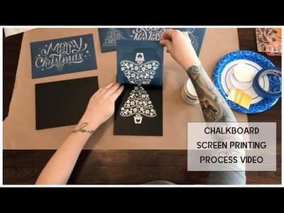 DIY Silk Screen Printing on Chalkboards with Christmas Design Stencils