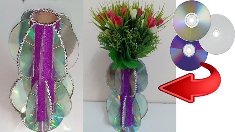Easy Recycle Crafts ! DIY Flower vase making from waste CDs ! Best Out of waste craft ideas !