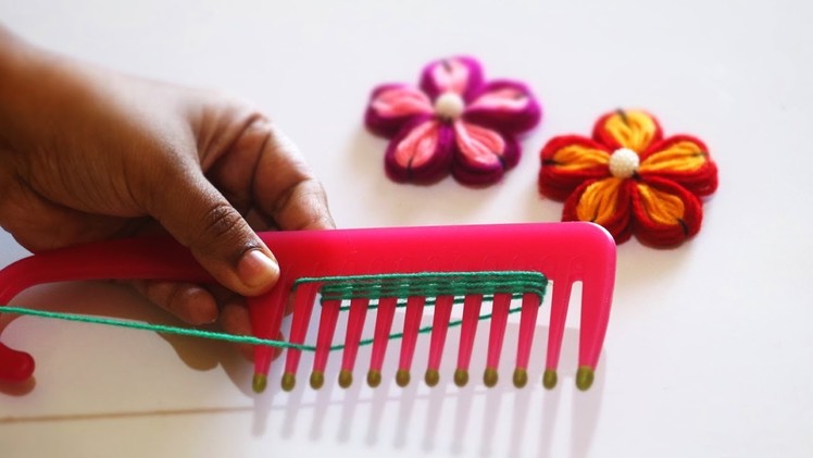 Flower Making with Comb | Wool Flowers | DIY Wool Crafts