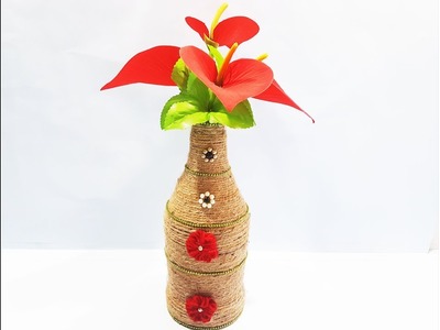 Glass Bottle Flower Vase | Waste Glass Bottle Decoration |DIY|