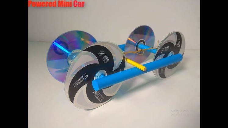 Make Rubber Band Powered Car With Recycle CD Disc - diy kids projects