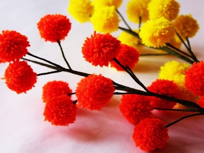 New DIY !!!!Beautiful pom pom stick flower with wool | DIY | woolen pom pom. Home Decor ideas