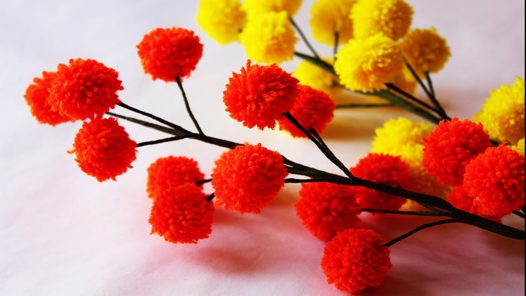 New DIY !!!!Beautiful pom pom stick flower with wool | DIY | woolen pom pom. Home Decor ideas