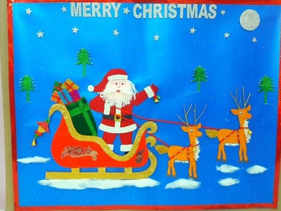 CHRISTMAS CHART.SANTA CLAUS ON SLEIGH - PAPER PAINTING. DRAWING