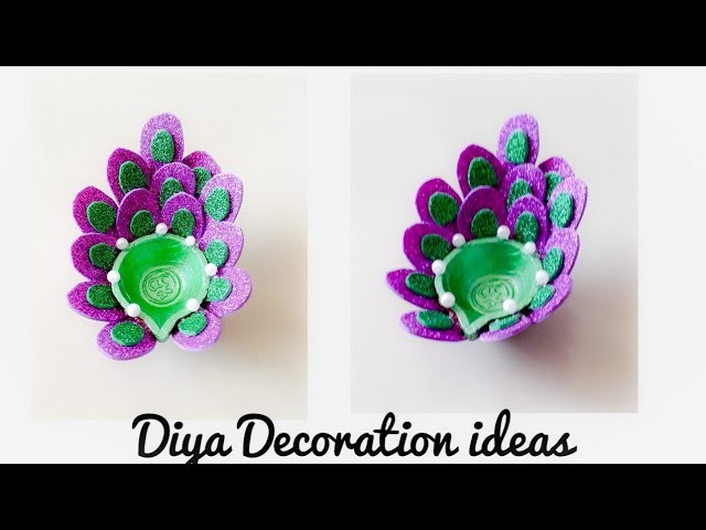 Decorate Diya using Glitter sheet |DIY Peacock Diya|DIY Diwali Diya Decoration ideas |Quicky Crafts