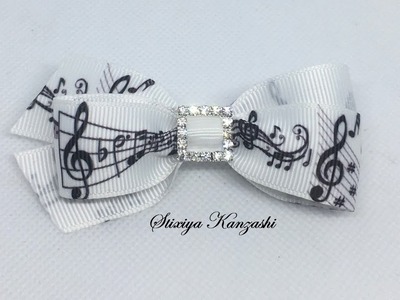 Decoration on a hairpin Kanzashi. Bow with notes. Unusual bow for 5 minutes