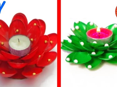 DIY Diwali Decoration | Diya Stand From Plastic Spoons | How To Reuse Thermocol |Diwali Crafts Ideas