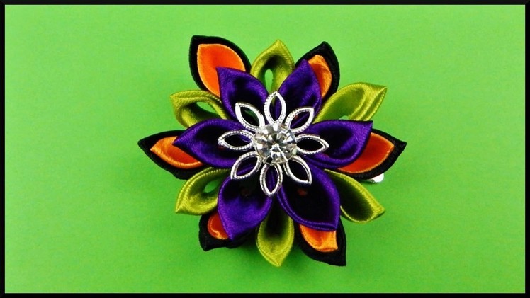 DIY | Kanzashi Halloween Flower Barrette | Hair Accessories | Blumen Halloween Stoff Haarspange
