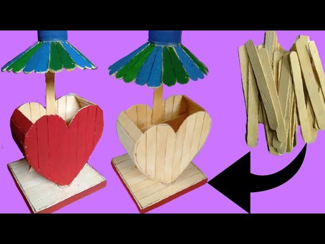 DIY pen stand by wooden spoon. How to make a pen stand by ice cream spoon.