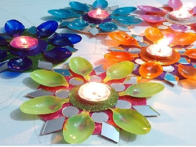 Diya Stand From Plastic Spoon Diwali Diya Decoration idea|DIY Diwali decoration |