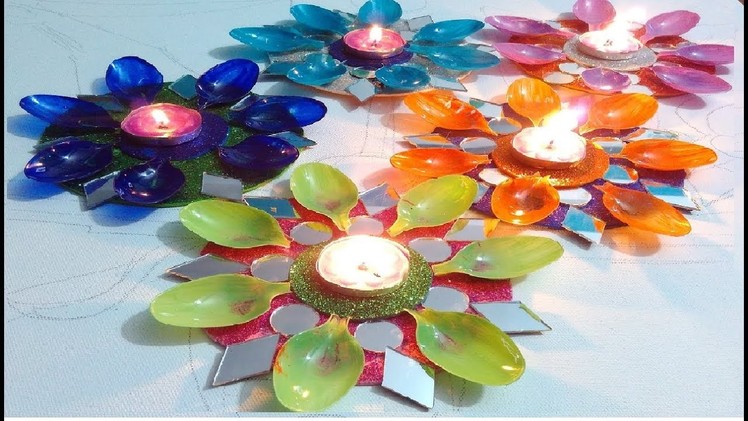 Diya Stand From Plastic Spoon Diwali Diya Decoration idea|DIY Diwali decoration |