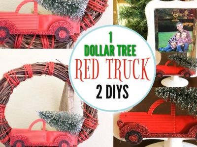 DOLLAR TREE CHRISTMAS DIY | FARMHOUSE. RUSTIC CHRISTMAS DECOR | RED TRUCK DECOR