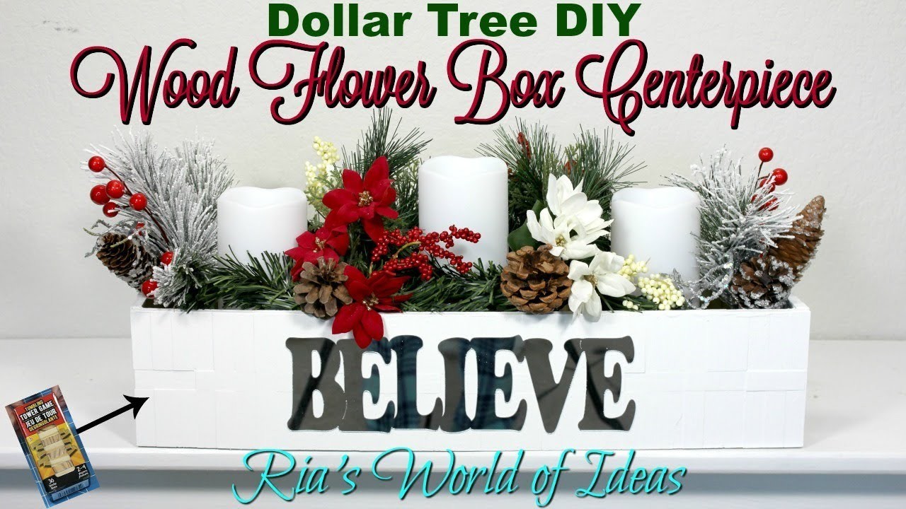 Dollar Tree DIY, Wood Flower Box Centerpiece, Christmas Decor