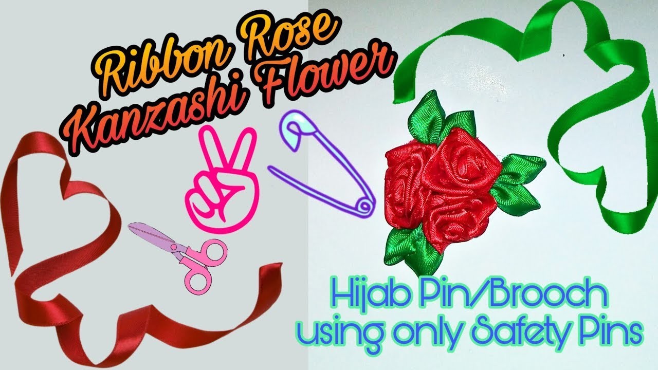 How to make 3 Attached Ribbon Roses  | KANZASHI FLOWER