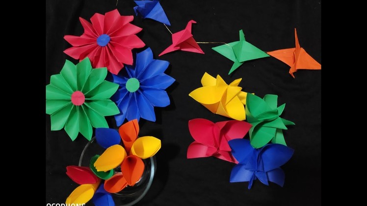 How to make Origami Flowers, DIY Simple & Easy Origami Flowers.Decoration Ideas - Part 1