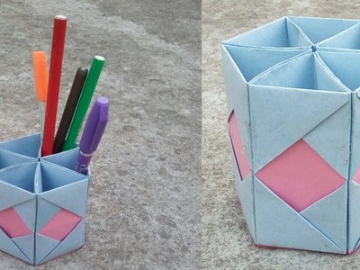 How to Make Pen Stand ||   Origami Pen Holder ||Paper Pencil Holder.