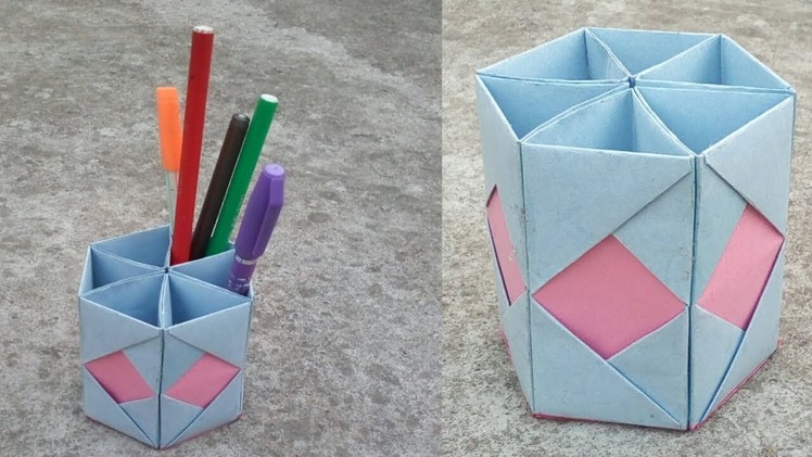 How to Make Pen Stand ||   Origami Pen Holder ||Paper Pencil Holder.