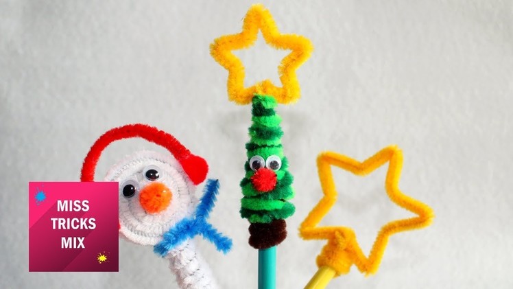 3 Christmas Pipe Cleaner Pencil Toppers | Pipe Cleaner Crafts For Kids.