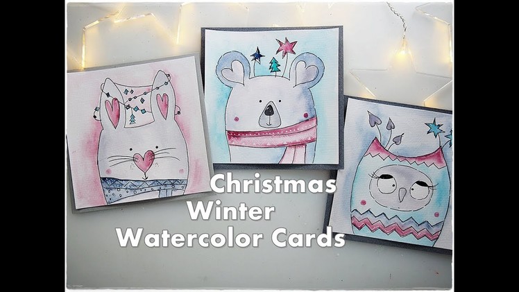 3 Cute Animals Christmas Winter Watercolor Cards for Beginners ♡ Maremi's Small Art ♡