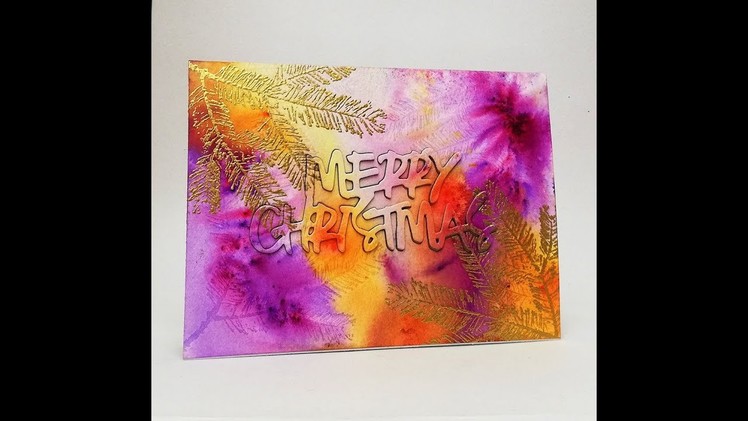 Christmas Card with Brusho Background by Susanne Rose