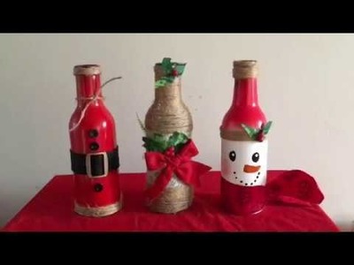 Christmas theme bottles.bottle art. easy bottle decoration