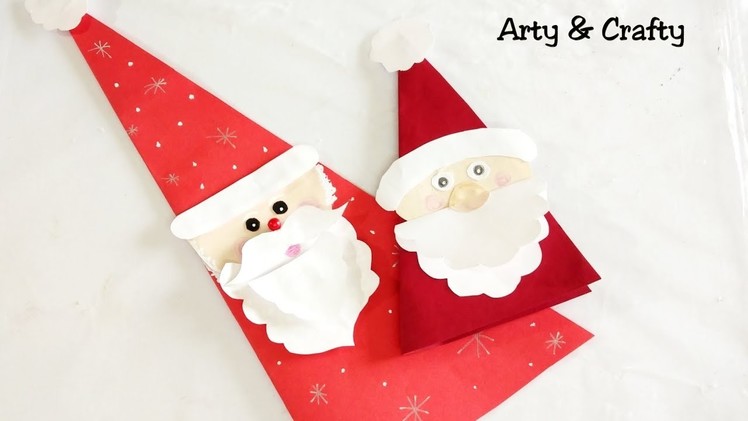 Easy Christmas Cards for Kids.Handmade Christmas Greeting Card.Santa Claus Card