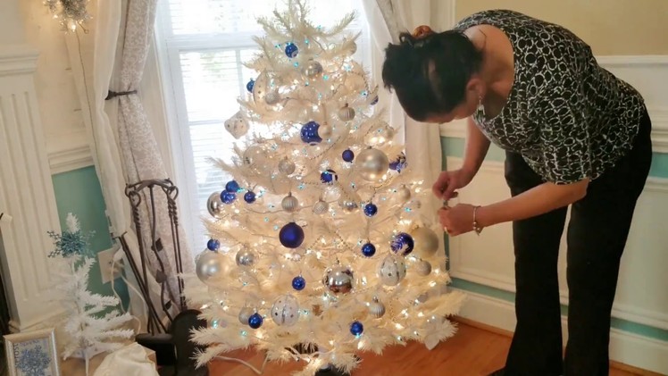 How to Decorate a White Christmas Tree with Blue, Silver and White Ornaments