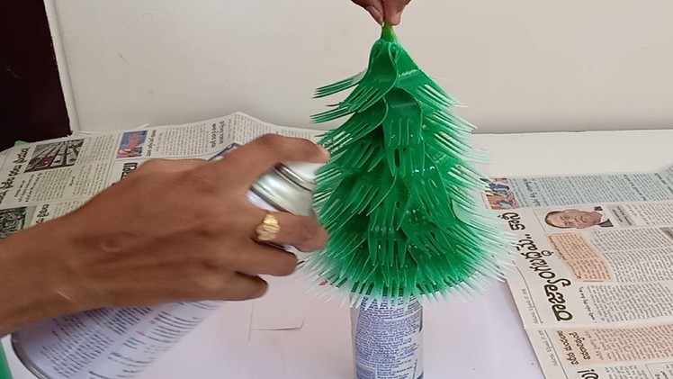 How to make Christmas tree with Plastic Spoons ! Making Christmas tree at home ! Diy Christmas tree