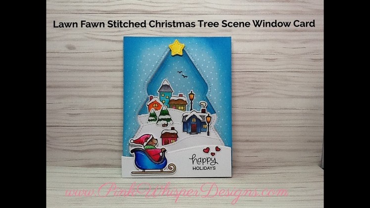 Lawn Fawn Stitched Christmas Tree Scene Window Card