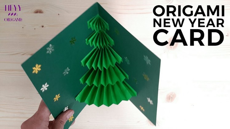 Origami Kirigami New Year Card-How to make easy origami kirigami christmas tree pop up card