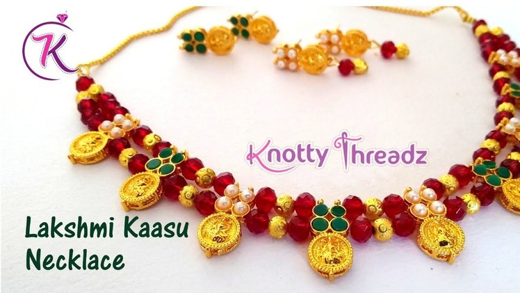 Crystal Jewelry | Authentic Laxmi Coin Necklace | Lakshmi Kaasu Choker | www.knottythreadz.com
