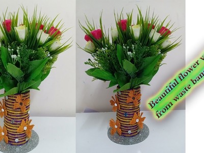 DIY Beautiful Flower Vase Making from Waste bangles ! Best out waste ! Bangle crafts !