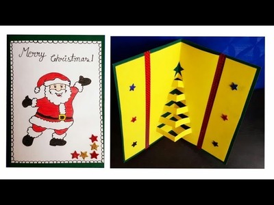 DIY Christmas Tree card | How to make Christmas greeting card | Santa Claus drawing card | Easy card