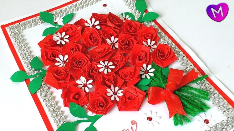 DIY Rose Bouquet Diwali greeting card Designs latest | Handmade greeting Card for Diwali festival !