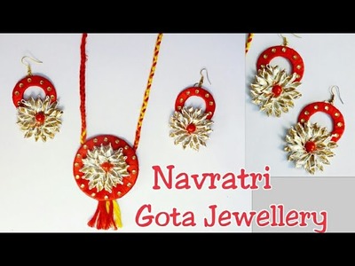 Gota Patti Earring and Necklace Set.Navratri Jewellery.Gota Jewellery Making.Handmade Gota Jewellery