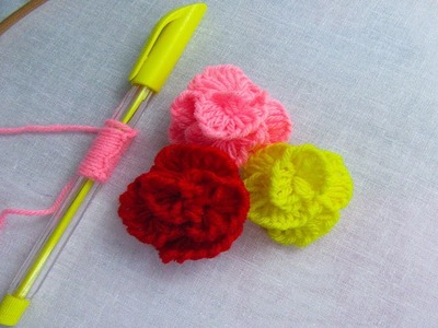 Hand Embroidery amazing trick# Sewing Hack with Pen# Easy Rose Flower Embroidery Trick