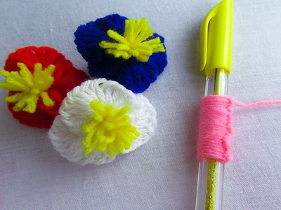 Hand Embroidery Amazing Trick# Woolen Flower Embroidery Trick# Sewing Hack with Pen