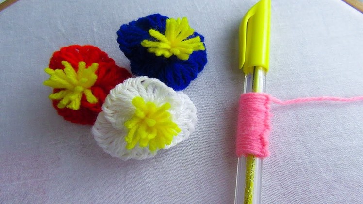 Hand Embroidery Amazing Trick# Woolen Flower Embroidery Trick# Sewing Hack with Pen