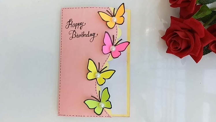 Handmade Butterfly Birthday card. Pop up card