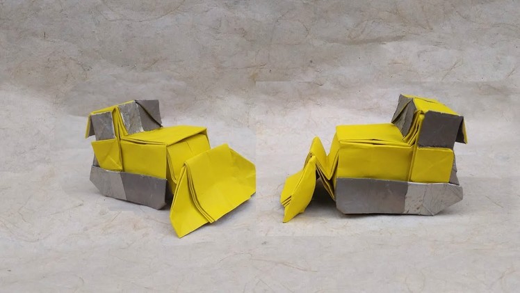 How to Make Origami Bulldozer (Hadi Tahir) (ブルドーザー.Planierraupe.Jentolak.Бульдозер.جرافة)