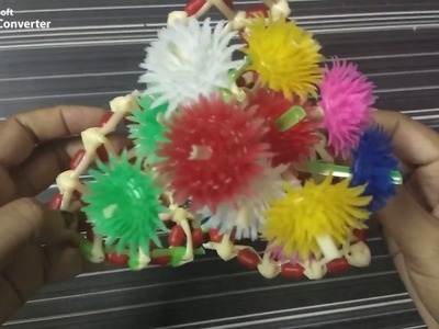 Plastic wire flower vase - Malligai poo mudichu -  with beads - Part - 5.5