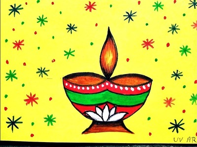 Simple Diya || How to draw Diwali Lamp.Handmade Diwali Greeting Card  Kids and beginners drawing