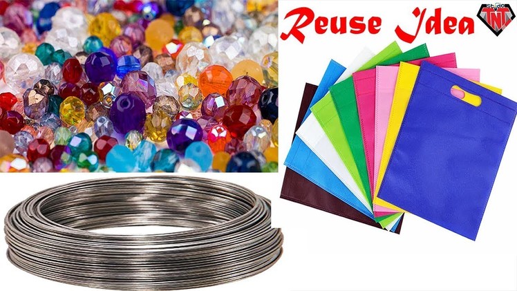 Waste Materials Recycle Wall Hanging | Shopping Bag Crafts | Cardboard Box Reuse | Beads Wallmate