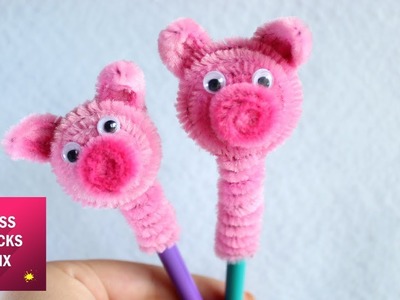 Cute Pipe Cleaner Pig Pencil Topper Step By Step DIY. Pipe Cleaner Crafts.